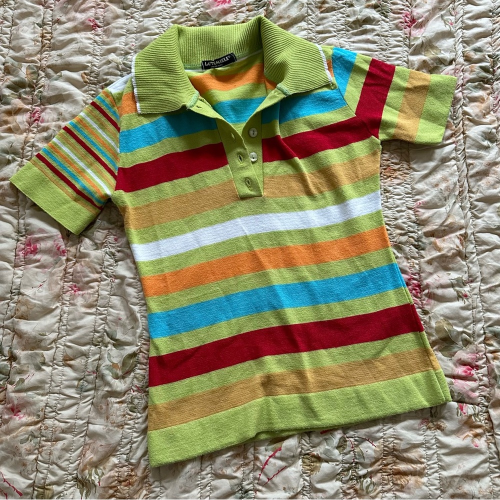 Vintage Italian Striped Multicolor Polo Short Sleeve Tee